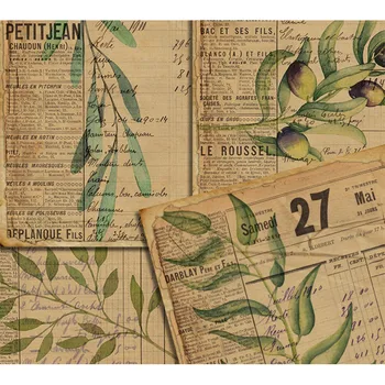 4 листа, Листа от растения, етикети от вестникарски материали, Фоново украса за списание, стикер за diy в стил scrapbooking