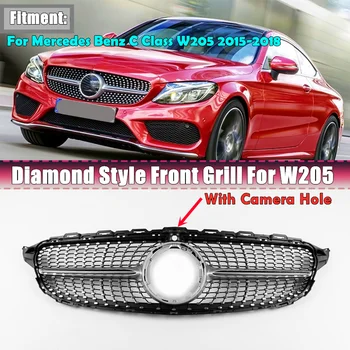 Решетка за Предна Броня GT Diamond Style Състезателна Решетка За Mercedes-Benz C Class W205 C200 C250 C300 C350 2015-2018 С Камера
