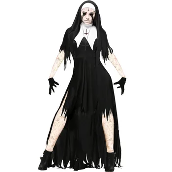 Женски костюм за Хелоуин костюм монахиня, костюми за cosplay, костюм на вампир, демон, Дълга рокля с кръстосано принтом, празничен костюм Vestidos