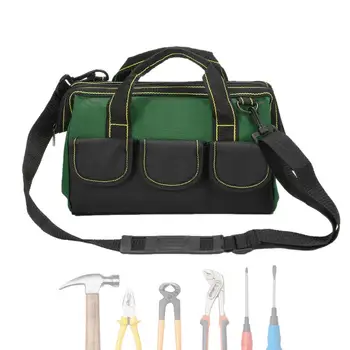 Чанта за инструменти, електроматериали, органайзер за оборудване, чанта за инструменти със закрит покрив, водоустойчива чанта за инструменти, широка уста, Регулируемо рамо