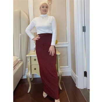 Модни Однотонная мюсюлманска Жена Дълга пола Монтиране Тънък Молив Макси Поли Еластична Висока Талия Абая Дубай Турция Ислямска Женствена рокля