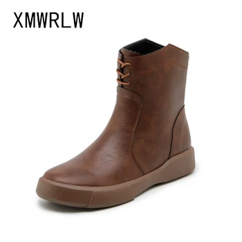 XMWRLW/ 2022, есенно-зимни дамски ботильоны, дамски топло плюшен зимни обувки в стил ретро, нескользящие женски ботильоны, есенна обувки
