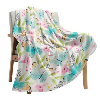 Пролетни Акварели одеяла с цветя и пеперуди, Джобно Меки покривки за легла, Офис Покривки, Фланелевое одеяло