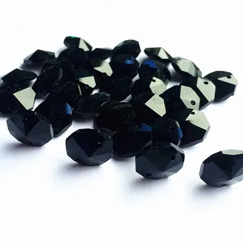 Хит на продажбите, 50 бр./лот, 14 мм, черен кристален полилей, осмоъгълен мъниста, 2 дупки (безплатни пръстени) Стъклена завеса или за лампи и аксесоари