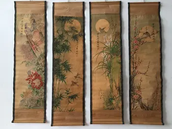 Китайска живопис на известни личности, стари свитъци, Четири екрана, декорация на мейланскую бамбуковую хризантема