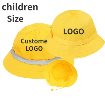 Детска Малката жълта шапка с отпечатана логото, ежедневни Памучни шапки за момчета, Светоотражающая ивица, купол, къси корнизи, шапка-кофа за момичета