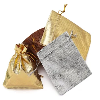 Подаръчен Пакет От Метално Фолио Златен/Сребърен Цвят С Регулируем Шнурком За Опаковане На Бижута Pouchs За Сватбени Услуги/Коледно Парти Подаръчни Опаковки За Шоколадови Бонбони
