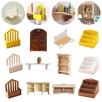 Миниатюрен куклена къща, окачен шкаф, Стенен шкаф, Рафтове за съхранение, полици за мебели 1: 12, модел хол, играчка за декор