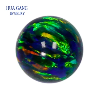 Кръгла топка Синтетичен опал OP19 зелен цвят, синтетичен кръгъл диамант с половини, отвор, през цялата за бижута, Кръгли мъниста-подпори