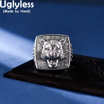 Отвратителни Стръмни Мъжки пръстени с Тигър и Леопард, креативни бижута с 3D Животни от истинско Сребро 925 Проба, модерен мъжки Големи Квадратни пръстени.