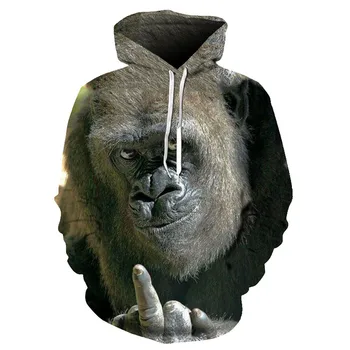 Есен нова hoody с участието на животни Горила/Маймуна, мъжки и дамски hoody с 3D принтом маслен Орангутан, улични върховете в стил хип-хоп с качулка