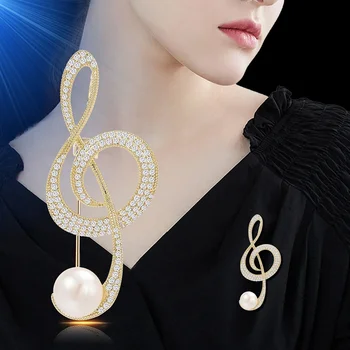 Прости кристални музикални ноти, перлени брошки за жени, Луксозна брошка с музикален символ, модни събития бижута, карфици за ревери музиканти.