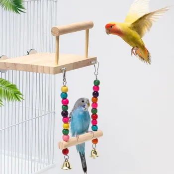 Играчка-люлка за птици, дървени поставки за папагал, поставка за дъвчене топки, клетка за птици-вълнообразни попугайчиков, детска площадка за птици-волнистиков