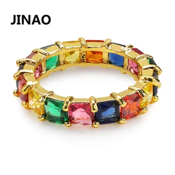 JINAO ХИП-Хоп Многоцветни Квадратни, Кубични Цирконы Мъжки Дамски Модни Пръстени Златни Цветове Класически мъжки пръстени за пръстите на краката си в стил пънк