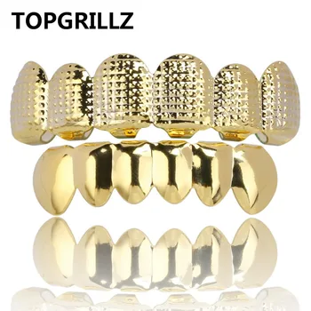 TOPGRILLZ New Fit Златисто-сребрист цвят в стил хип-хоп, рок, на горната и долната решетка Grillz със силиконови декорации за партита