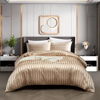 Луксозен комплект сатен, спално бельо Чаршаф с калъфка В европейски стил, Двойни удобни покривки за легло King Size, спално бельо, без да кърпи