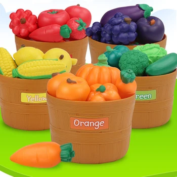 Плодове Зеленчуци с кофички за съхранение, комплект за ролеви игри, Играчки, Имитация на цвета на Монтесори, Подаръци за хранене за деца