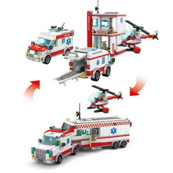 Серия MOC City 2023 Класическа болница, спешна медицинска помощ, спасителна машина, градивни елементи, на модел на здравно самолета, тухли, детски играчки 
