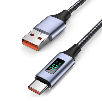 USB кабел C, кабел за зареждане 3.0 A PD мощност 20 W, кабел USB-Type C с led дисплей, USB кабел C за телефони, таблети