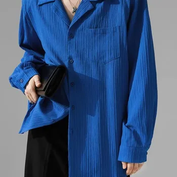 Мъжка риза Синя риза Klein Мъжки Свободна риза с драпированным яка Годишният слънцезащитен топ За мъже 2023 в Есенно-зимната базова риза Мъжка риза Топ