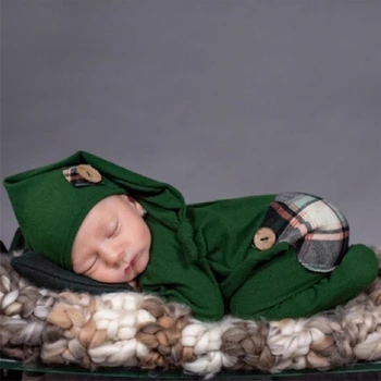 Облекло за новородени в рождественском стил, реквизит за снимки на новородени, шапка за новородено
