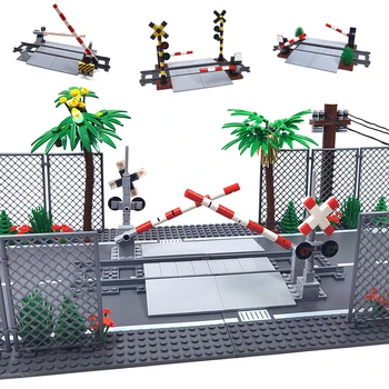Модел на жп пътя на MOC, жп път, светофар, Бариерен стълб, градска сигнална лампа, набор от високотехнологични строителни блокове, играчки