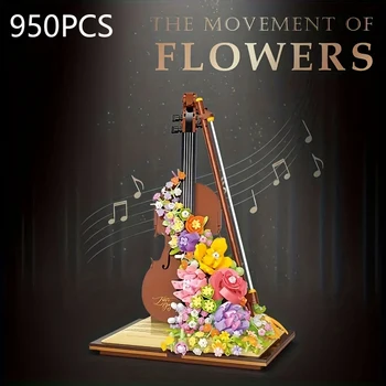 950 бр. Градивни елементи за мини-цигулка, творчески модел на музикалния инструмент с записаните цвете, тухли, украса на работния плот, Коледни подаръци