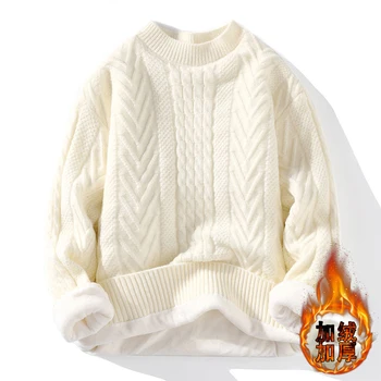 Есенно-зимни мъжки градинска дрехи, обикновен пуловер, жилетка, вязаный пуловер от велета, монофонични