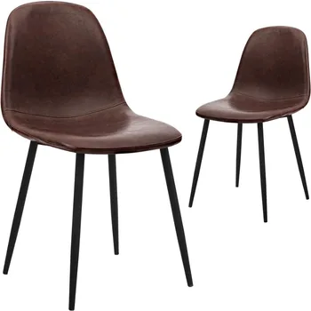 Модерен страничната стол с облегалка от изкуствена кожа CangLong за домашно кръчма Кафе, комплект от 2 теми, тъмно-кафяв