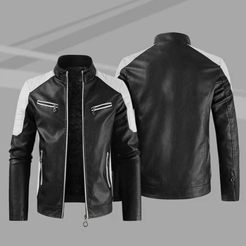 2023 Нова зимно мъжко яке с индивидуално лого, модни мотоциклетът яке с цип, топла кожена мъжки яке