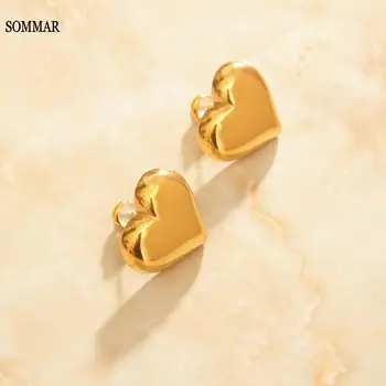 SOMMAR 2021 Реколта дамски обеци-карамфил Love 18KGP със златен пълнеж Love heart дамски обеци аксесоари