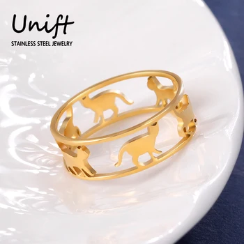 Unift Circle Cat Ring Сладко коте Женско пръстен от неръждаема стомана Тенденция на модата за любителите на животни, Бижута, аксесоари, Подарък за рожден Ден