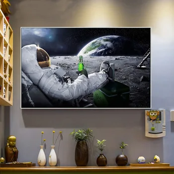 Galaxy Decor Интересно изкуство Бира Астронавт Печат Изкуство Платно Плакат за декор за всекидневна Домашна Стенни Модел