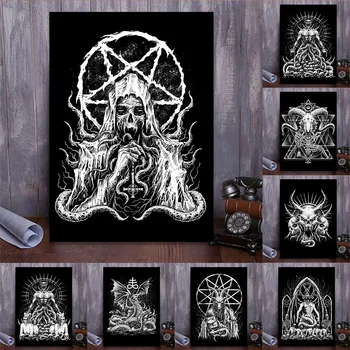 Демоничните змии Левиатан Сатанински козел Бафомет Плакати и отпечатъци върху платно Стенни художествена картина за хола домашен интериор