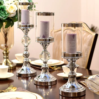 Домашен стъкло метален свещник Украса в европейски стил Творческа украса на масата в хола Свещници Декор на масата за хранене
