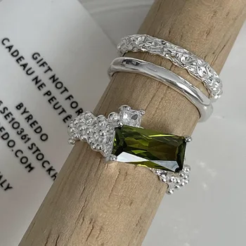 Пръстени от сребро 925 проба за жени, просто минималистичное Ретро-пръстен със зелен цирконием на открит пръст, Модни дамски бижута за подарък