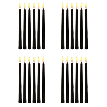 Комплект от 24 черни led свещи за рожден Ден, жълти беспламенных миг led свещи на Хелоуин, работещи на батерии