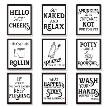 9 Теми стенен декор за баня, забавни ретро знак баня, плакати за баня За декора на банята, в тоалетната