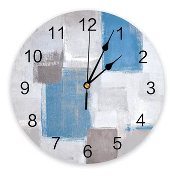 Стенен часовник с квадратна графити в спалнята, нарисувани със синя боя, много модерни кухненски Кръгли стенни часовници, трапезария, часовници за всекидневна, домашен декор