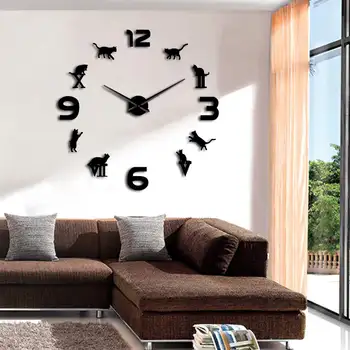 Стенен часовник Cat 3D с римо-арабски цифри, луксозни Големи стенни часовници с модерен дизайн, с изображение на животно Коте, часове време 