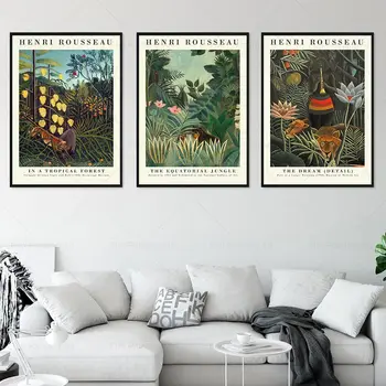 Анри Русо, Щампи мечти, Зелени гори, Ботанически картини, Тигър, платно, плакат, Стенно изкуство, Подарък картина за вашия интериор дневна