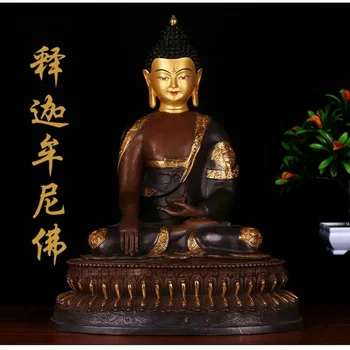 43 CM 17 инча ОГРОМНА ГОРНАТА фигура на Буда ДОМАШНА ефективна Защита на Тибетски златен Лотос Буда Шакямуни латунная статуя на Буда