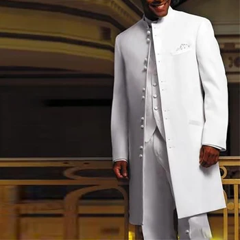 Сватбени мъжки костюми Сако Бял Смокинг однобортный с висока ревера Елегантен, луксозен яке, Панталони Жилетка от Костюм от три части Homme