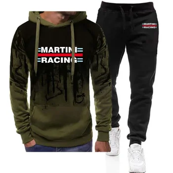 2024 Нов Модерен Мъжки Пуловер с принтом Martini Racing, Улични Градиентные Качулки Високо качество + Всекидневни Спортни Панталони, Комплект от 2 теми, Костюм