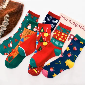 Коледни чорапи с старец Лосем, нови памучни чорапи, с хубави анимационни снеговиком, червени чорапи в тубусе