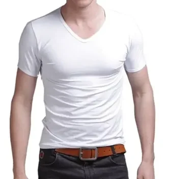 Тениска с кръгло деколте A3029, приталенная однотонная ежедневни тениска с къс ръкав