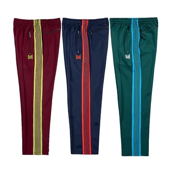 Панталони 2023fw Needles за мъже и жени, спортни панталони AWGE в разноцветную райе, панталони с бродирани логото на пеперуди y2k